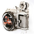 Vintage Ultraweitwinkel, Kamera, Spiegelreflex, Fotoapparat, Tusche Zeichnung, Illustration, www.akiroell.de