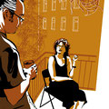 Balkon, Freunde, Café, Vektor Illustration, www.akiroell.de