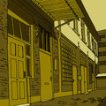 Urban Szene, Stadt, Hinterhof, Garage, Werkstatt, Vektor Illustration, www.akiroell.de