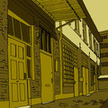 Urban Szene, Stadt, Hinterhof, Garage, Werkstatt, Vektor Illustration, www.akiroell.de