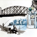 Prag, Brücke, Angler, Aquarell, Tusche, Illustration, www.akiroell.de