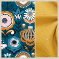"Folk Flowers" (gaze de coton jaune moutarde)