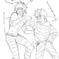 きのさん画のポチ＆ミケ！囚人服コスチューム良ォ！？服のサイズが逆のものを着用していることによるチラリズムありがとう