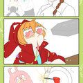 Ori氏画エダハとガレット、ポチミケ！（と奥にひるまも居ますね？これ）何事もなかったかのように苺のみを差し出すんじゃない