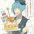 漣さん画のシイカ！！オイ！！お前の誕生日ではないだろ！！！ケーキのデコレーションのにぎやかさにもたいへん笑顔になりました…♡😊🕯🚀🧨