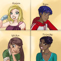 Some dropped characters. Kaira loves cosplay and is best friends with Iglika who's into sci-fi games. Iglika was a potential new keeper until I cut her out. Trinity too was planned to become a guardian but didn't fit well with the rest of the gang. 