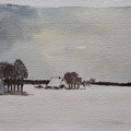 2022.Het dorp Elspeet bij sneeuw,15x24. Naar Athur Briët ca.1900