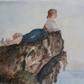 2020.Meisje op een rots in Sorento, 20x30, naar olieverf opdoek van Fillippo Palizzi 1871