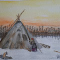 2021.Nomaden in Siberié, acryl met tekeninkt en potlood 18x24
