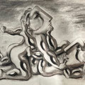 Rudolf Khachatryan - Love Scene - 1991 - Drawing - Sepia and charcoal on levkas - 60x50cm 