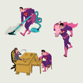 Vignetten-Illustrationen zu einem Artikel - Thema: Die neue Rolle des Mannes - Motiv: Superheld in Alltagssituationen - Magazin: Fokus