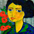 Signora mit roten Blumen, 2008 – Acryl auf Leinwand, 15x15 cm