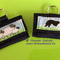 Aufbewahrungstäschchen  in dunkelblau mit Borte "Border Collie & Schafe1" 