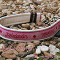 Zugstopp mit Kette mit Gurtband in pink, Borte 'Prinzessin' und Leder in creme