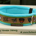 Halsband in 25mm, limone mit Borte 'fighting for Love' und Fleece in aqua