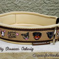 Halsband mit Klick in braun, 30mm mit Borte 'fighting for Love' und Neopren in beige