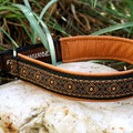 Zugstopp in schwarz mit Borte 'Diamant, kupfer' und Leder in cognac