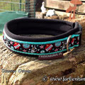 Halsband in 20mm mit Klick in türkis mit Borte 'punk & rock FOREVER' u. Neopren in schwarz