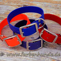 Halsbänder in 25mm mit Doppelstegschnalle in signalorange, lila, blau & rot 
