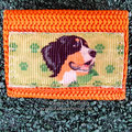 Hundemarkentäschchen in orange mit Borte 'Berner Sennen'