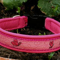 Halsband mit Klick in pink mit Borte '(ferumhliegende) Letterschminge' und Echtlederpolsterung in pink