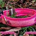 Halsband in Pink mit Borte 'Ferumliehgende Letterschminge' und Leder in pink