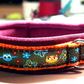 Halsband mit Klick in orange, 15mm, Borte: "Helga & Friend" mit Neopren Polsterung in Beere