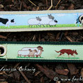 Gurtband 25mm in creme & dunkelgrün mit Borten 'Border Collie & Schafe' & 'Hütende Kelpies'
