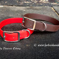 Halsbänder mit Doppelstegschnalle in 25mm in rot & dunkelbraun
