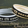 Halsbänder in 25mm, schwarz mit Borte 'Staffordshire Knoten silber & gold' Neopren in silber & creme