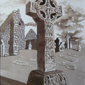 Hochkreuz in Clonmacnoise (Irland) - Federzeichnung laviert - 300x400 mm