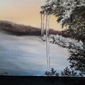 Eiszapfen, Eiszapfen an Tannenbaum im Schnee in Öl - Maße: 40x 40 cm - Originalbild verkauft, gemalte Kopie ab 100 Euro möglich