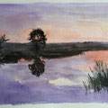 2020.Landschap met ondergaande zon 20x30 (aquarel en zwarte tekeninkt)