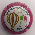 Marque : CHAMPAGNE EN FETE 2017 N° Lambert : 1e Couleur : Polychrome, contour fuchsia Description : Montgolfière  Emplacement :