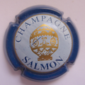 Marque : SALMON N° Lambert : 15a Couleur : Contour bleu vif, fond blanc Description : Montgolfière et nom de la marque Emplacement : 