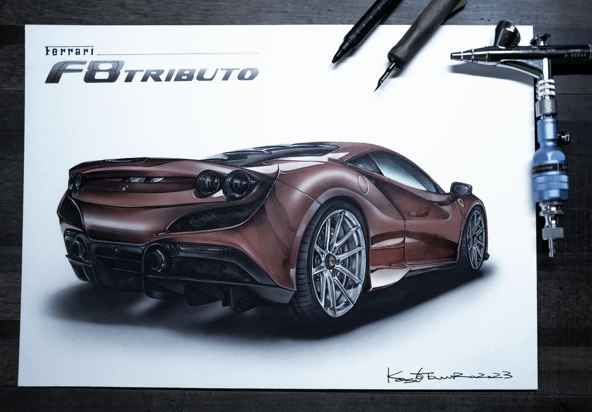 フェラーリF8トリブートとエアブラシのイラスト