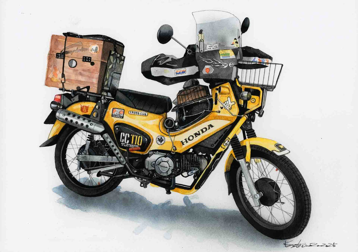 ホンダクロスカブ110の手描き水彩画