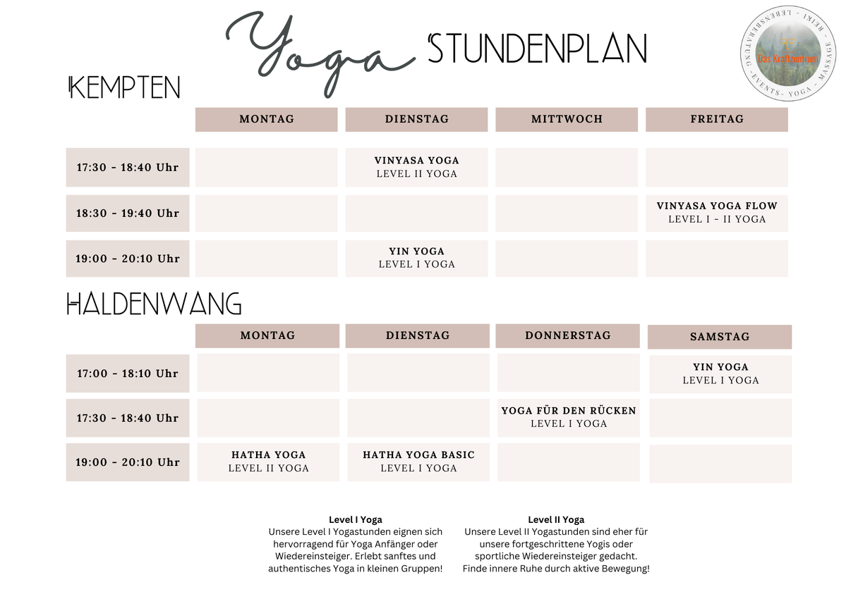 Yoga Wochenplan