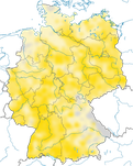 Karte zur Verbreitung des  Schwarzmilans (Milvus migrans) in Deutschland.