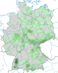 Karte zum Brutvorkommen des Erlenzeisigs (Spinus spinus) in Deutschland.