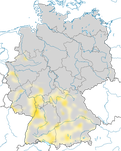 Karte zur Verbreitung des Purpurreihers (Ardea purpurea) in Deutschland.