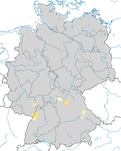 Karte zum Brutvorkommen des Purpurreihers (Ardea purpurea)  in Deutschland.