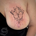 Mastectomy scar cover up fineline butterfly crystal flower tattoo