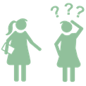 grünes Icon: zwei Lehrer stehen sich gegenüber, einer hat Fragen, der andere Erklärt