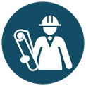 Icon - project manager with plan and helmet