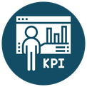  Icon for KPI monitoring - person standing in front of an evaluation with charts
