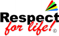 Respect-for-life! Logo mit Regenbogen in Schreibschrift. 