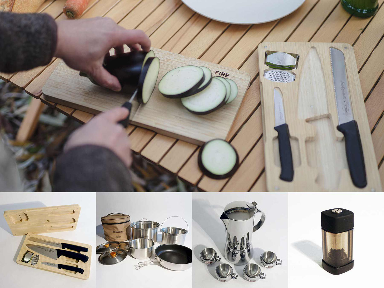 FireQ-Cookware, FireQ-Messerset, Töpfe, Espressopot, Pfeffermühle, Gewürzmühle