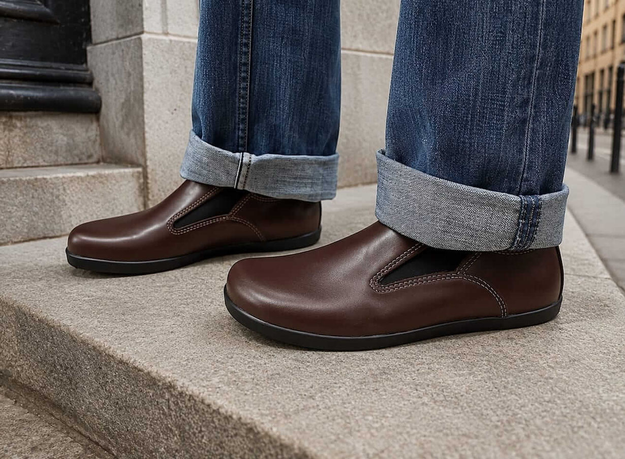 Barfußschuhe mit Gummizug zum Reinschlüpfen Leder Braun