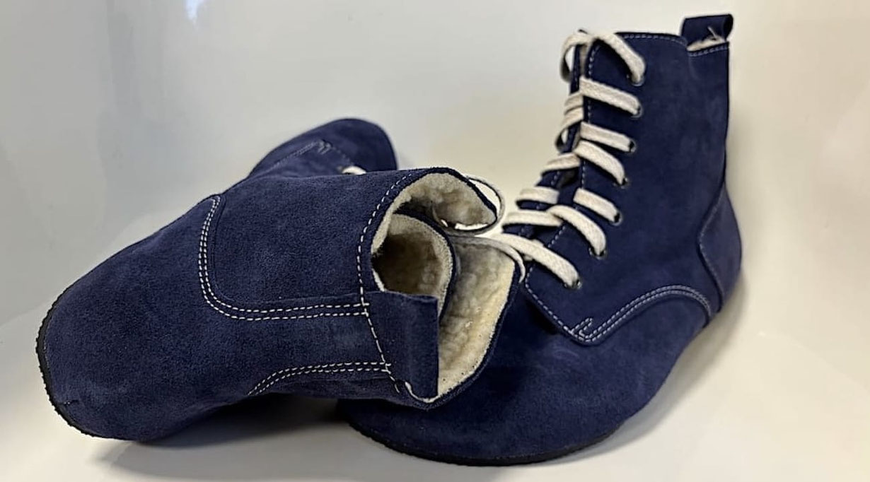 Blaue Unisex Winter Barfußschuhe aus Wildleder und Webpelz